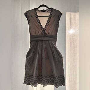 BCBGMaxAzria blue & cream Lace V-Neck Mini Dress